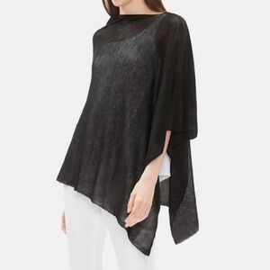Eileen Fisher Black Organic Linen Crepe Sheer Poncho OSFM